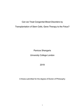 Can We Treat Congenital Blood Disorders by Transplantation Of