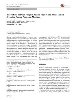 Associations Between Religion-Related Factors and Breast Cancer Screening Among American Muslims