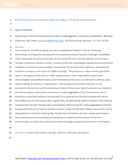 Chemical Communication and Ecology in Eupnoi Harvestmen 2