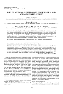 Diet of Mexican Spotted Owls in Chihuahua and Aguascalientes, Mexico