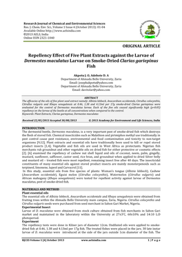 Dermestes Maculatus Larvae on Smoke-Dried Clarias Gariepinus Fish