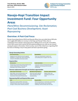 Navajo-Hopi Transition Impact Investment Fund: Four Opportunity Areas Plant/Mine Decommissioning; Site Reclamation; Post-Coal Business Development; Asset Repurposing