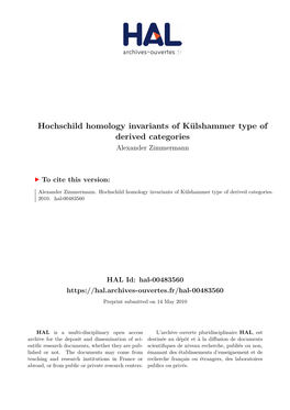 Hochschild Homology Invariants of Külshammer Type of Derived Categories Alexander Zimmermann