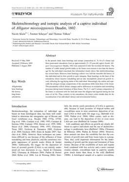 Skeletochronology and Isotopic Analysis of a Captive Individual of Alligator Mississippiensis Daudin, 1802