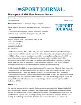 The Impact of NBA New Rules on Games