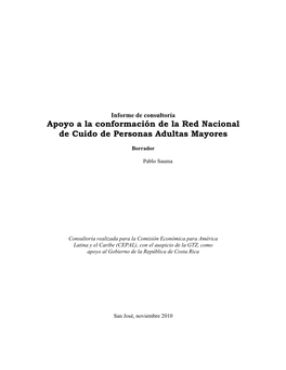 Apoyo a La Conformación De La Red Nacional De Cuido De Personas Adultas Mayores