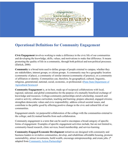 Operational Definitions for Community Engagement