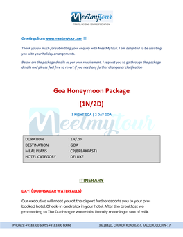 Goa Honeymoon Package (1N/2D)