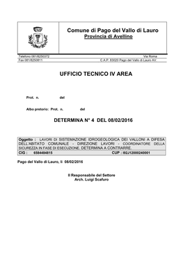 Comune Di Pago Del Vallo Di Lauro UFFICIO TECNICO IV AREA