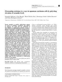 Overcoming Resistance to C-Rays in Squamous Carcinoma Cells by Poly-Drug Elevation of Ceramide Levels