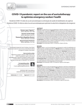 COVID-19 Pandemic: Report on the Use of Auriculotherapy to Optimize Emergency Workers’ Health