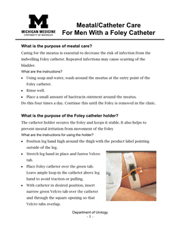 Meatal/Catheter Care for Men with a Foley Catheter