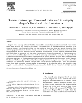 Raman Spectroscopy of Coloured Resins Used in Antiquity: Dragon's Blood and Related Substances