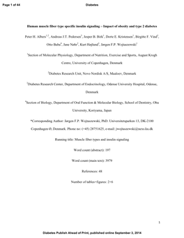 Human Muscle Fiber Type Specific Insulin Signaling – Impact of Obesity and Type 2 Diabetes Peter H. Albers1,2, Andreas J.T. Pe