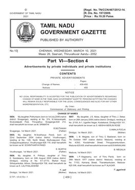 Tamil Nadu Government Gazette Published by Authority