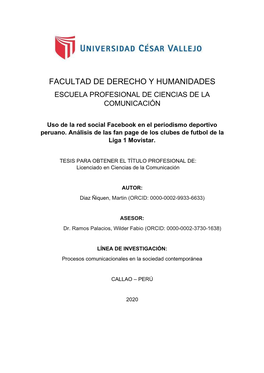 Facultad De Derecho Y Humanidades Escuela Profesional De Ciencias De La Comunicación