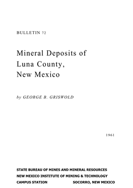 Mineral Deposits of Luna County, New Mexico