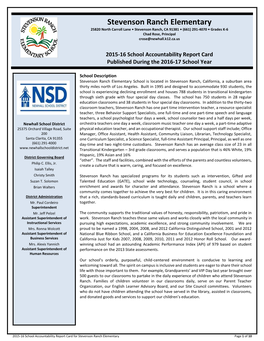 Stevenson Ranch Elementary 25820 North Carroll Lane • Stevenson Ranch, CA 91381 • (661) 291-4070 • Grades K-6 Chad Rose, Principal Crose@Newhall.K12.Ca.Us