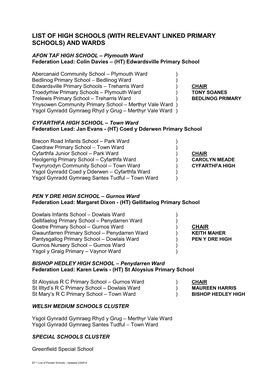 With Relevant Linked Primary Schools) and Wards