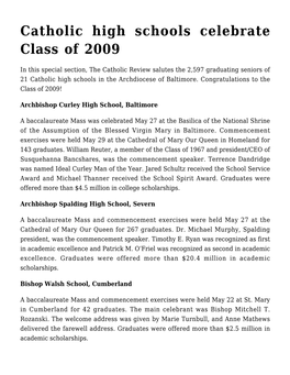Catholic High Schools Celebrate Class of 2009