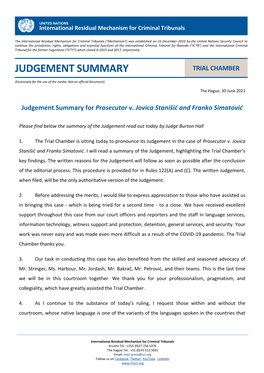 Judgement Summary Trial Chamber