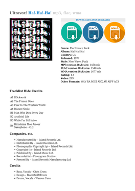 Ultravox! Ha!-Ha!-Ha! Mp3, Flac, Wma