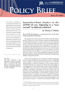 Australia-China Clashes in the COVID-19