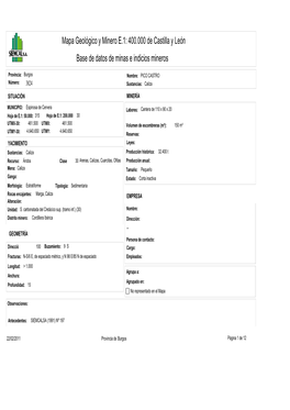 Mapa Geológico Y Minero E.1: 400.000 De Castilla Y León Base De Datos De Minas E Indicios Mineros
