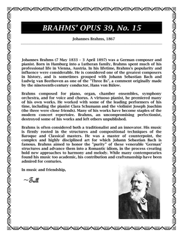 BRAHMS' OPUS 39, No. 15