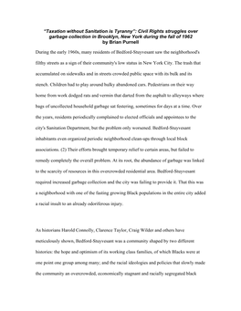 Taxation Without Sanitation Is Tyranny”: Civil Rights Struggles Over Garbage Collection in Brooklyn, New York During the Fall of 1962 by Brian Purnell