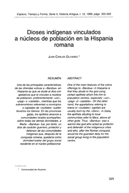 Dioses Indígenas Vinculados a Núcleos De Población En La Hispania Romana