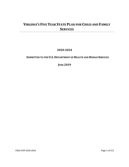 Virginia's Five Year State Plan for Child and Family Services