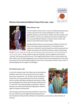 Winners International Children's Pea Rnational Children's Peace Prize 2005
