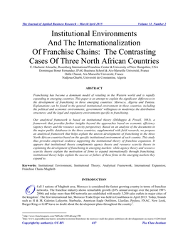 Institutional Environments and the Internationalization of Franchise Chains: the Contrasting Cases of Three North African Countries E