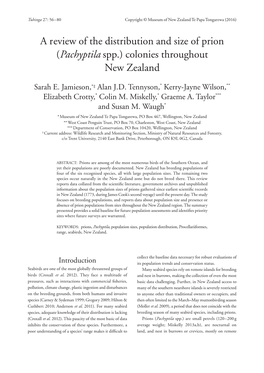 A Review of the Distribution and Size of Prion (Pachyptila Spp.) Colonies Throughout New Zealand