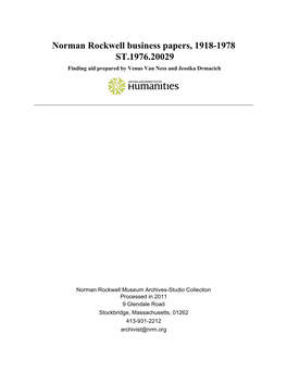 Norman Rockwell Business Papers, 1918-1978 ST.1976.20029 Finding Aid Prepared by Venus Van Ness and Jessika Drmacich