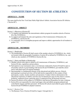 Constitution of Section Iii Athletics