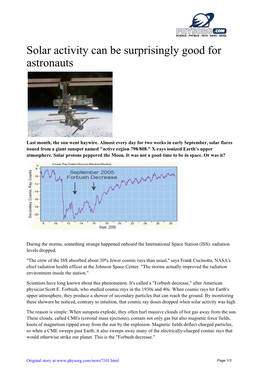 Solar Activity Can Be Surprisingly Good for Astronauts