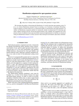 (2020) Hamiltonian Assignment for Open Quantum Systems