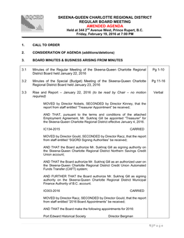 SKEENA-QUEEN CHARLOTTE REGIONAL DISTRICT REGULAR BOARD MEETING AMENDED AGENDA Held at 344 2Nd Avenue West, Prince Rupert, B.C