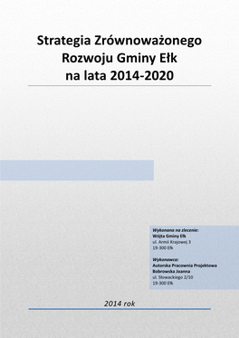 Strategia Zrównoważonego Rozwoju Gminy Ełk Na Lata 2014-2020