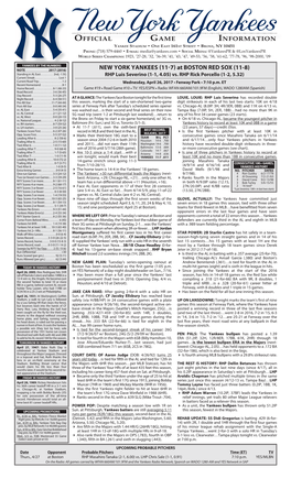 4.26 Yankees Game Notes.Pdf