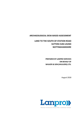 Archaeological Desk-Based Assessment Land to The