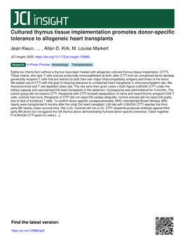 Cultured Thymus Tissue Implementation Promotes Donor-Specific Tolerance to Allogeneic Heart Transplants