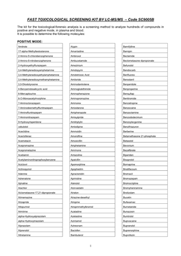 FAST TOXICOLOGICAL SCREENING KIT by LC-MS/MS – Code SC9005B