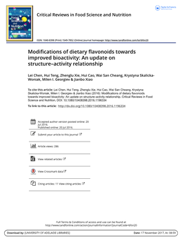 Modifications of Dietary Flavonoids Towards Improved Bioactivity: an Update on Structure–Activity Relationship