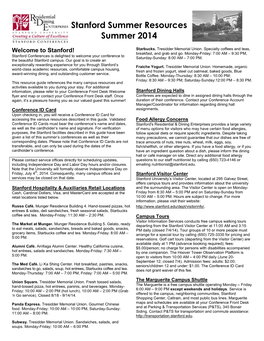 Stanford Summer Resources Summer 2014