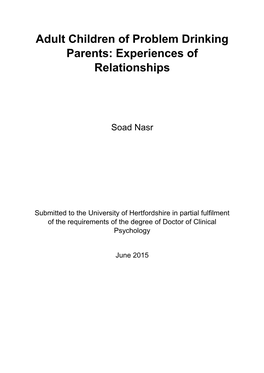 Adult Children of Problem Drinking Parents: Experiences of Relationships