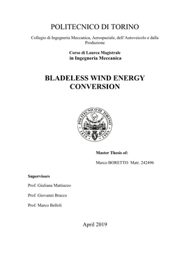 Politecnico Di Torino Bladeless Wind Energy