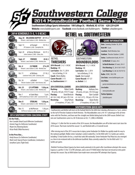 Southwestern College 2014 Moundbuilder Football Game Notes Southwestern College Sports Information - 100 College St
